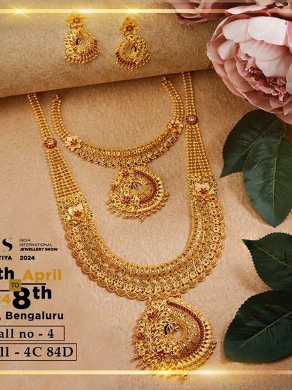 Our premium bridal collection on display. This image features a layered yellow gold set with intricate detailing, perfect for retailers looking to stock high-value wedding jewellery.