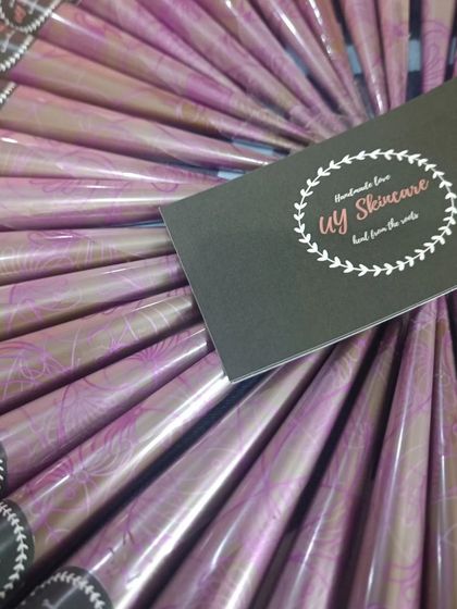 A beautiful flat lay of my purple henna cones. The branding on each cone is a mark of my handmade quality.