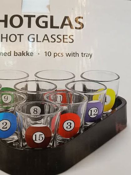 A shot glass set designed like a rack of pool balls. This is another one of our fun adult party games that makes for a great gift or addition to your home bar.