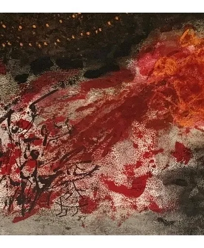 'Festival', an acrylic on paper by Rekha Rao, captures the explosive energy of Diwali fireworks. This abstract piece was another highlight from our special Diwali-themed auction.