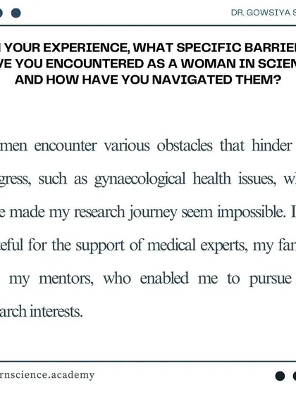 Dr. Shaik discusses the barriers she has faced as a woman in science. We believe in creating a supportive environment for everyone to pursue their passion for research and innovation.