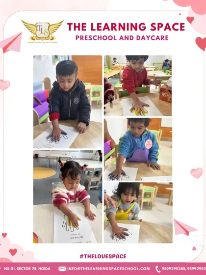 More snapshots of our hand-tracing art project. Each child's handprint is unique, making this a wonderful activity for learning about self-identity.