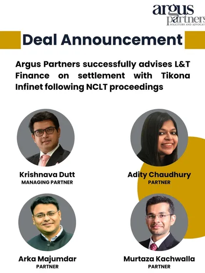 This announcement details our successful representation of L&T Finance before the NCLT, Mumbai. We achieved a significant ruling that established Compulsorily Convertible Debentures (CCDs) as a form of debt, a key precedent in insolvency law. The image features the core team, including myself, Adity Chaudhury, and Arka Majumdar, who were instrumental in this matter.