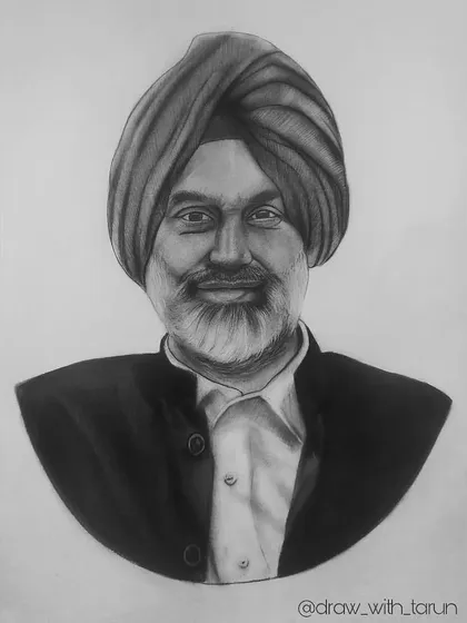 This large A3 portrait was created using both graphite and charcoal. I focused on rendering the texture of the beard and the intricate folds of the turban to create a respectful and detailed tribute.