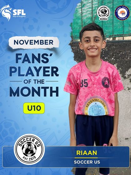 Riaan from Soccer US is our November Fans' Player of the Month for the U10 category. Congratulations on a great month of football.