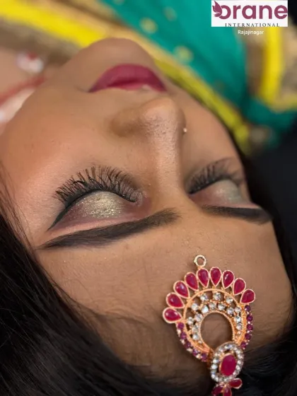 A top-down view of a reception makeup look, showing off the shimmering eyeshadow and perfectly blended liner. We teach techniques for makeup that looks great from every angle.