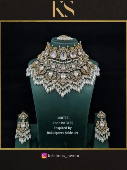 The Rakul Preet-inspired bridal set in a classic all-pearl version. This timeless look is perfect for the bride who loves understated elegance.