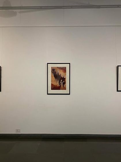 An installation view of the Jehangir Sabavala serigraph exhibition.