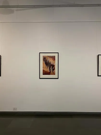 An installation view of the Jehangir Sabavala serigraph exhibition.