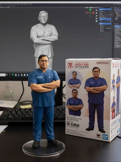 Our doctors are not just specialists, they are innovators. This image of a custom figurine of Dr. Kumar symbolizes our commitment to artistry, technology, and patient care.