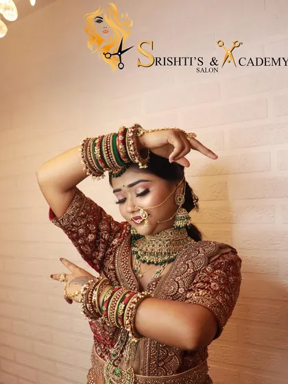 A playful pose from our model, showcasing the joy and confidence that comes with a perfectly executed bridal makeover.
