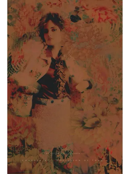 An artistic, double-exposed image representing the 'Collision of Thens'. The styling is visible through layers of texture and color, visualizing the chaotic merging of past, present, and future.