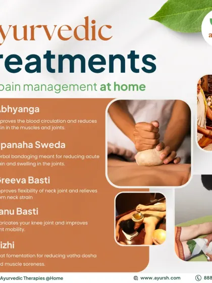 We offer a range of targeted Ayurvedic treatments for pain management right at your home. From Abhyanga for circulation to Janu Basti for knee pain, each therapy is chosen to address your specific needs and help you find lasting relief.