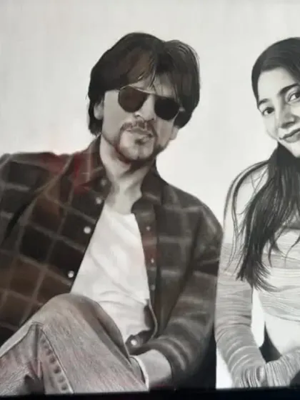 This was a special request. An A2 size portrait combining two separate photos into one frame, featuring a client with her idol, Shah Rukh Khan.