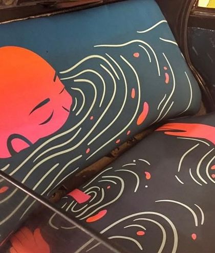 The final illustrated seats of the art taxi. This project will always be special to me as it marked the beginning of my full-time art career.