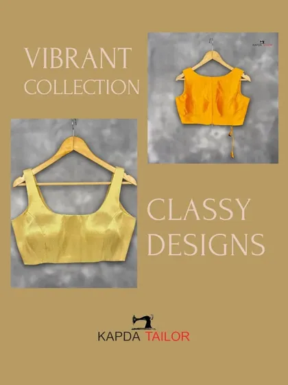 Vibrant collection, classy designs. This graphic features two of our popular sleeveless blouses in golden and yellow.