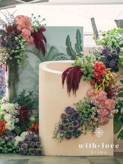 A detail of the custom structures and floral arrangements from the 'Garden of Gaia' event.