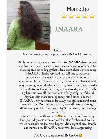 This client shares her happiness after more than a year of using my products. She overcame hormonal hair fall, an oily scalp, and split ends, and no longer worries about her hair.
