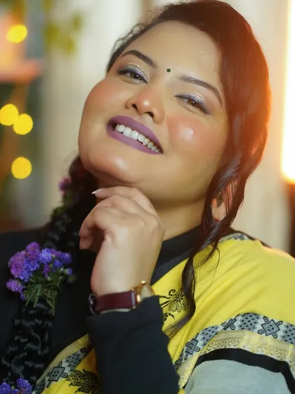 A happy and confident shot, encouraging viewers to join my self-makeup workshop and transform their look.