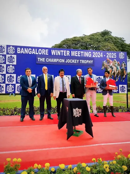 The presentation stage for the Champion Jockey and Leading Owner trophies.