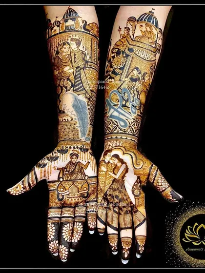 A grand baraat procession for a modern Indian wedding. This full-arm design captures the groom's vibrant entry, telling a story of celebration and new beginnings.