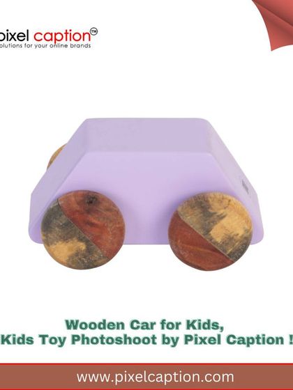 A branded image of a purple wooden toy car, clearly labeled for online retail.