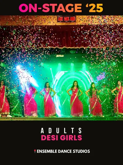Our 'Desi Girls' adult batch performing a vibrant Bollywood number. The colorful sarees and confetti made for a spectacular finale.