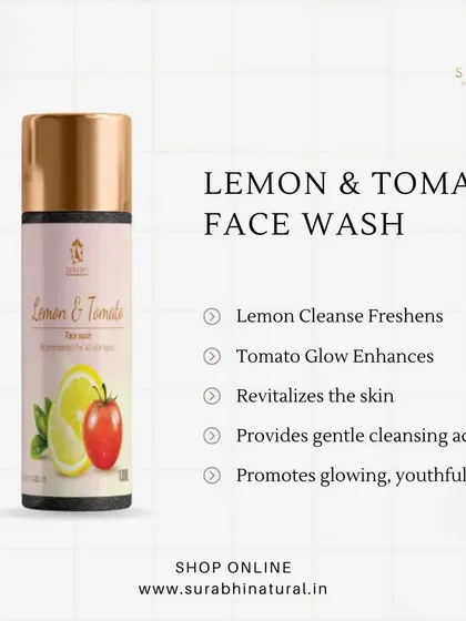 This Lemon & Tomato Face Wash is a refreshing way to brighten your skin. Lemon helps to cleanse and freshen, while tomato enhances your natural glow, leaving your skin revitalized and youthful.