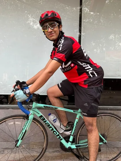 The young member looking like a seasoned pro on his bike.