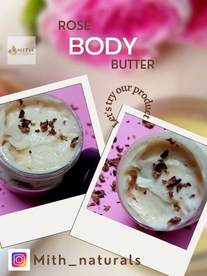 A lovely photo of my Rose Body Butter, perfect for the winter season. It's made with Mango butter, shea butter, and rose oils to deeply moisturize and form a protective layer on the skin.