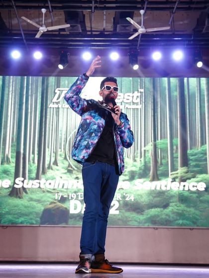 The stage is my canvas. Here I am, setting the tone for a session on sustainability at Techfest, IIT Bombay.