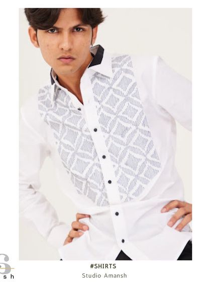 A framed version of the shot, perfect for a lookbook or digital catalog, emphasizing the shirt's unique textural details.