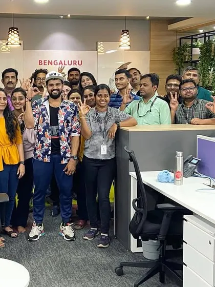 A fantastic group of employees at Evalueserve in Bengaluru after a surprise dance fitness session. It’s amazing to see how a little music and movement can bring everyone together.