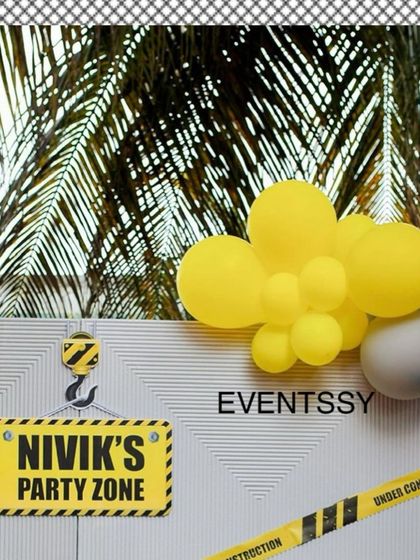 Another angle of the 'Party Zone' sign against a backdrop of palm trees, showing how I adapt themes for outdoor venues.