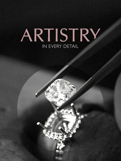 Artistry in every detail. A close-up view of a cushion-cut diamond being carefully set with tweezers. This is where true craftsmanship speaks without saying a word.