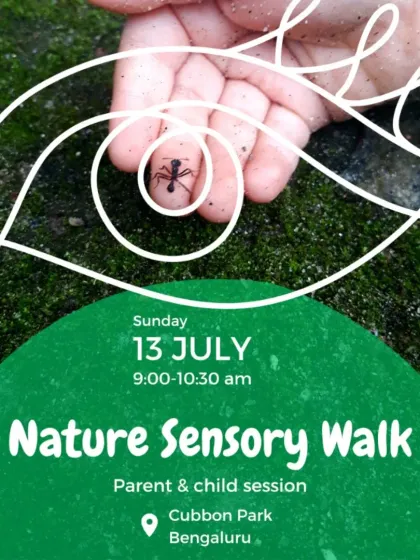 This poster for our Nature Sensory Walk captures the essence of the experience: slowing down, looking closer, and discovering the world through a child's senses.