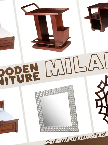 This collage showcases some of our popular wooden furniture pieces. We work extensively with solid wood and can create items in various polished finishes.