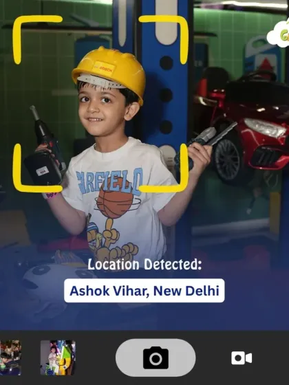 Our Fix-It Fun Zone lets little imaginations run wild! Dressed in a hard hat, this future mechanic is ready to get to work with his toy tools.