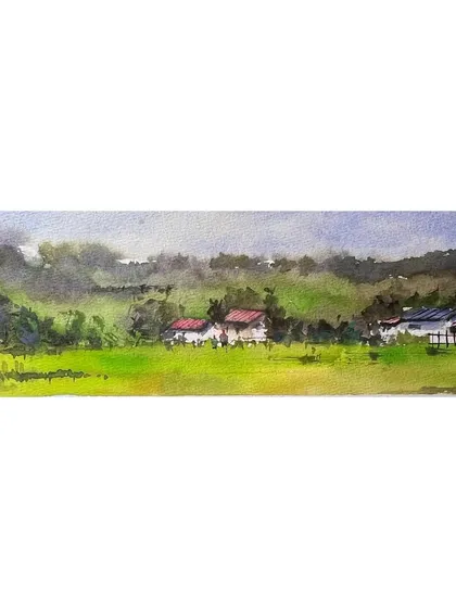 A panoramic watercolor landscape on Baohong cold press paper. I did this on a Sunday, enjoying a return to watercolor painting after a long time.