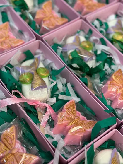 Mermaids and butterflies are a perfect match! These gift boxes pair our popular Mermaid Popsicle Soap with a beautiful Butterfly Soap, both handcrafted from gentle shea butter and hand-painted with gold details.