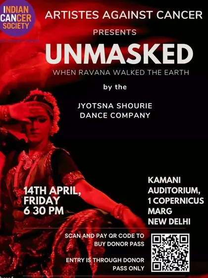A poster for a special performance of "UNMASKED" presented as a fundraiser for the Indian Cancer Society in New Delhi. I am always grateful for opportunities to use my art for a good cause.