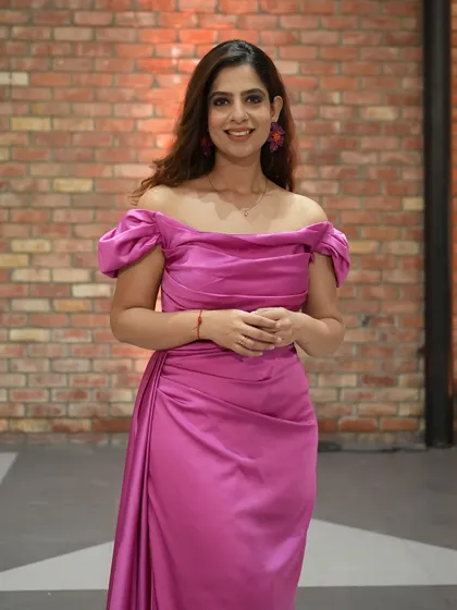 In my pink era for a Maruti Suzuki event. This off-the-shoulder gown is both elegant and eye-catching.