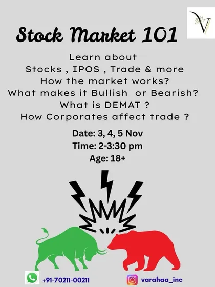 My Stock Market 101 workshop is the perfect introduction for anyone aged 18 and above. In this three-day online course, you will learn about stocks, IPOs, what makes a market bullish or bearish, and how to get started with a DEMAT account.