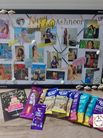 The travel-themed frame shown with the chocolates and birthday card that were included in the gift package.
