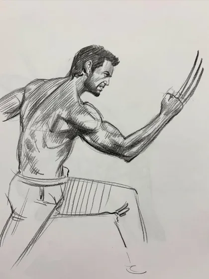 An expressive figure sketch of a character in a dynamic pose. This type of drawing helps me practice capturing movement and energy with just a few lines.