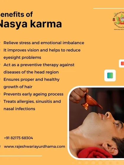 Nasya Karma is a therapy involving the administration of medicated oils through the nasal passage. It is highly effective for relieving stress, improving vision, preventing headaches, and clearing sinus congestion.