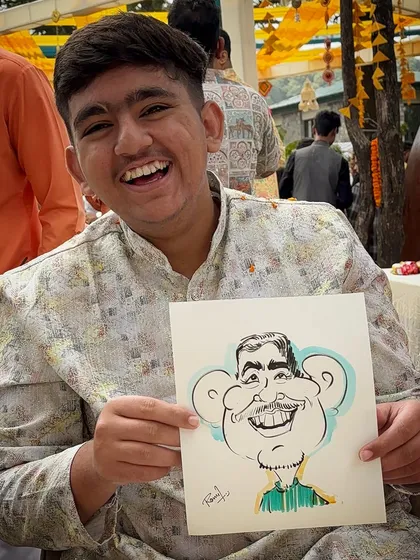 This young man's priceless laugh says it all. My goal is to create not just a drawing, but a moment of pure happiness that becomes a lasting memory of the event.