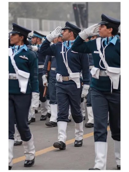 A close-up of the Air Force contingent, capturing the precision of their salute.
