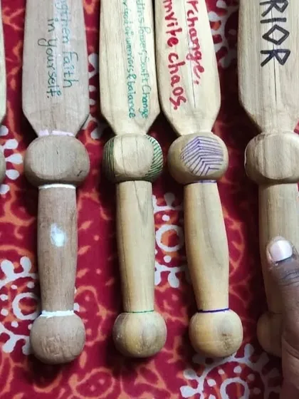 Each training knife carries a message. "Strengthen faith in yourself," "To change, you have to invite chaos." These are philosophies we train with.
