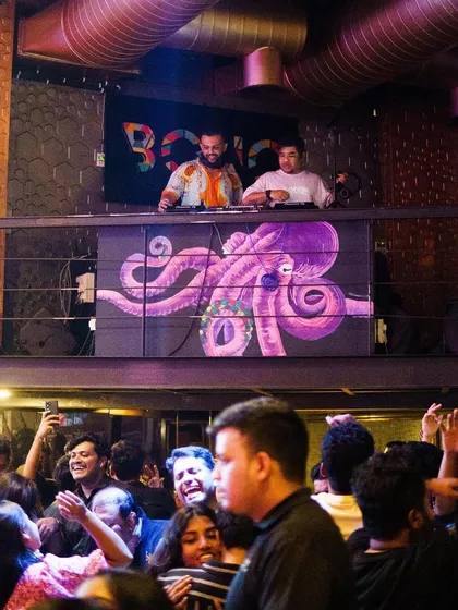 Under an oath to give you the best Friday vibes in town. A shot from the elevated DJ booth at Boho.